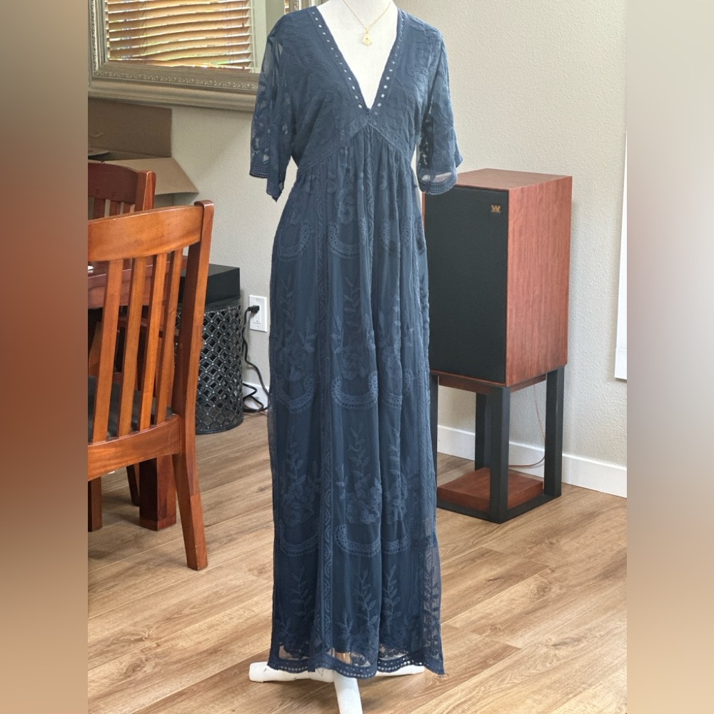 Boho column maternity long lace maxi dress SZ XL